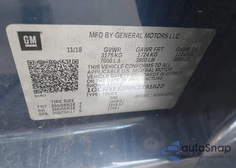 2019 Chevrolet Silverado 1500 Rst из США, поврежденный, VIN 1GCRYEED0KZ191622